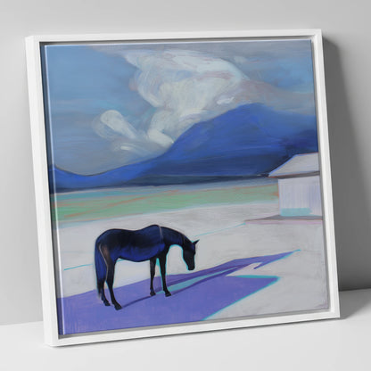 Lavender Shadows horse landscape canvas wall art in white frame