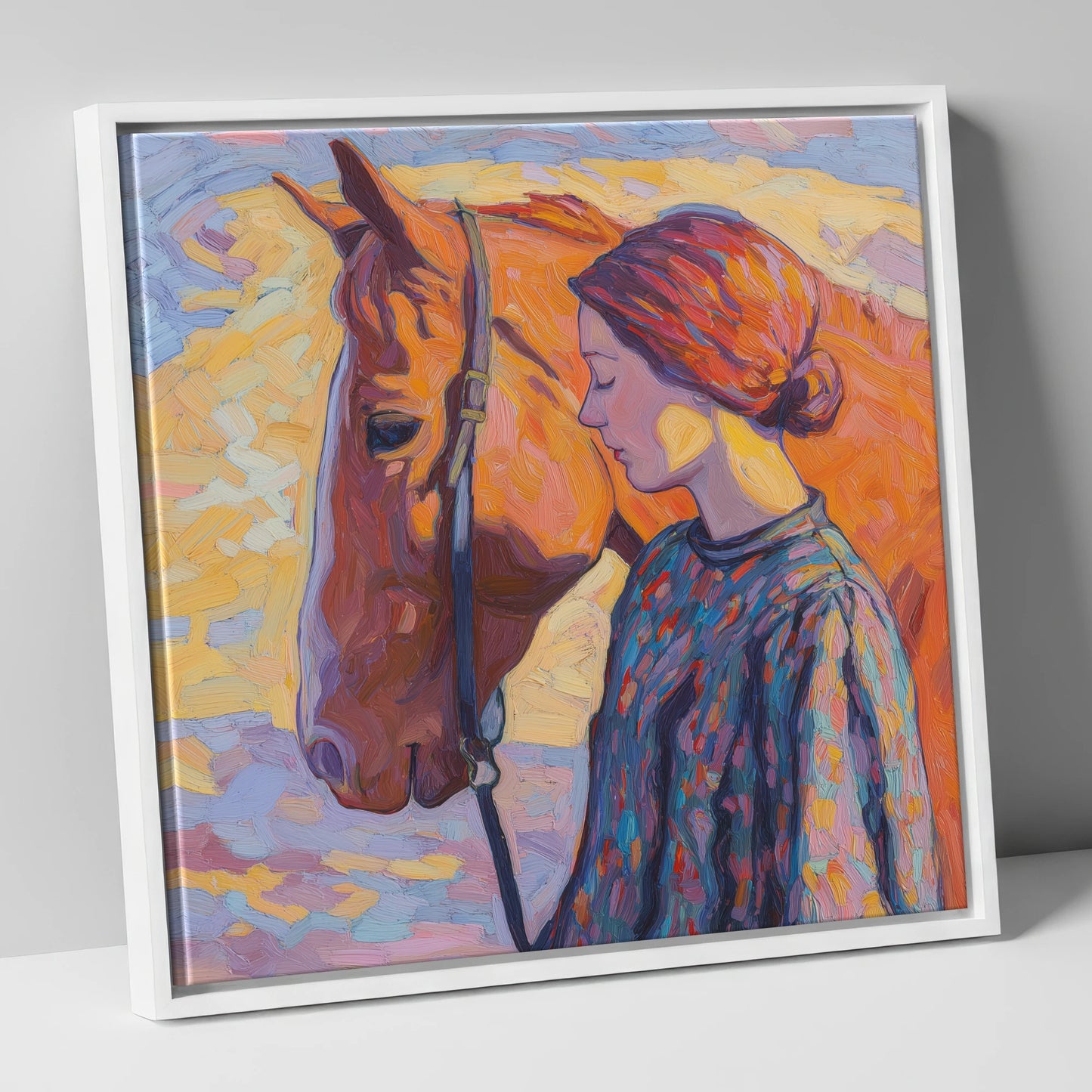 Radiant Connection horse & rider canvas wall art in white frame