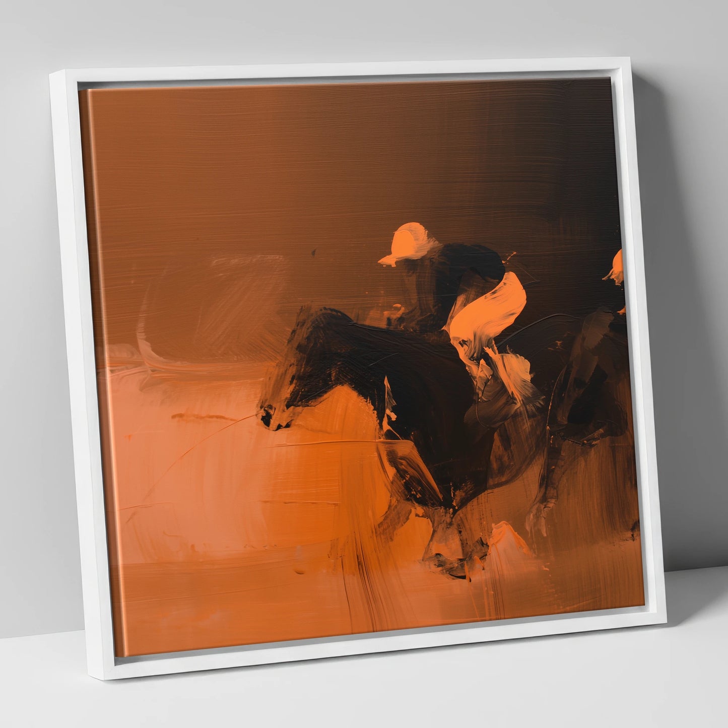 Amber Sprint racing horse canvas wall art in white frame