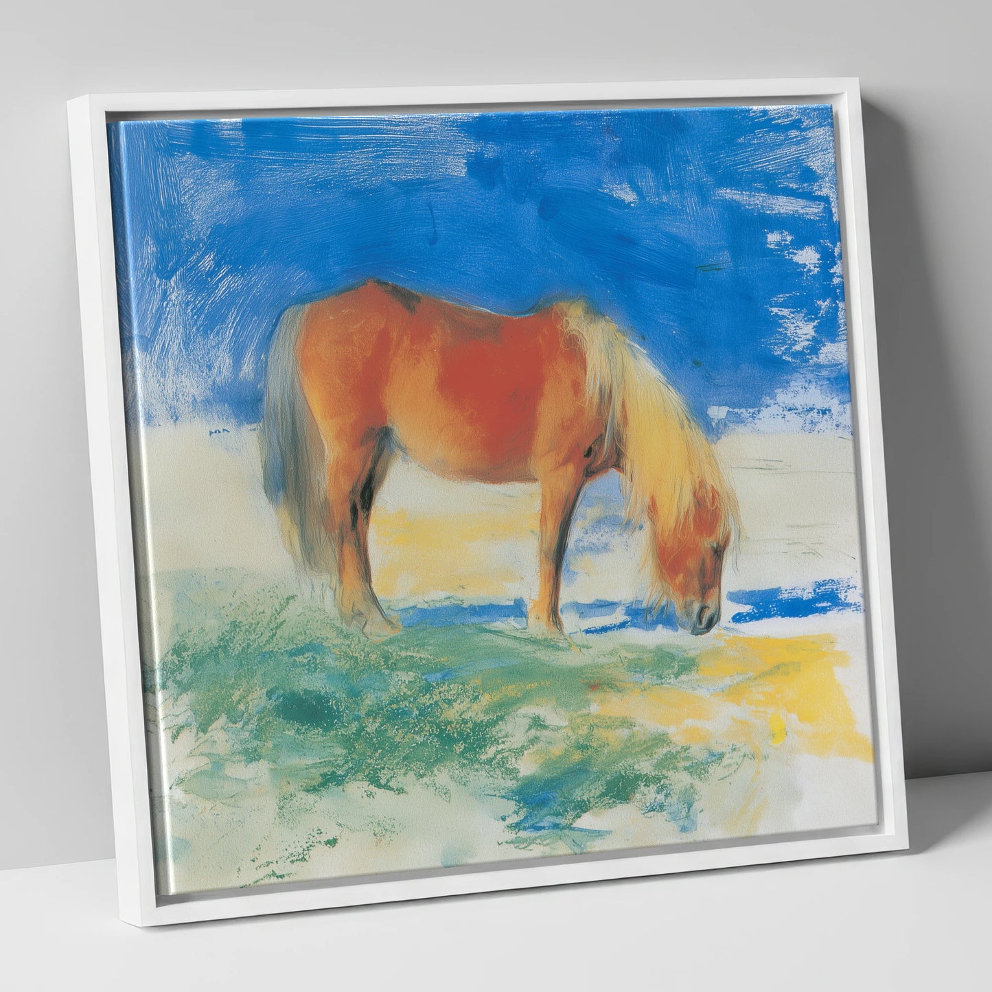Grazing Under Cobalt Skies horse breed canvas wall art in white frame