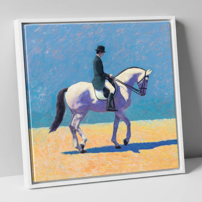 Lavender Shadows Dressage dressage horse canvas wall art in white frame