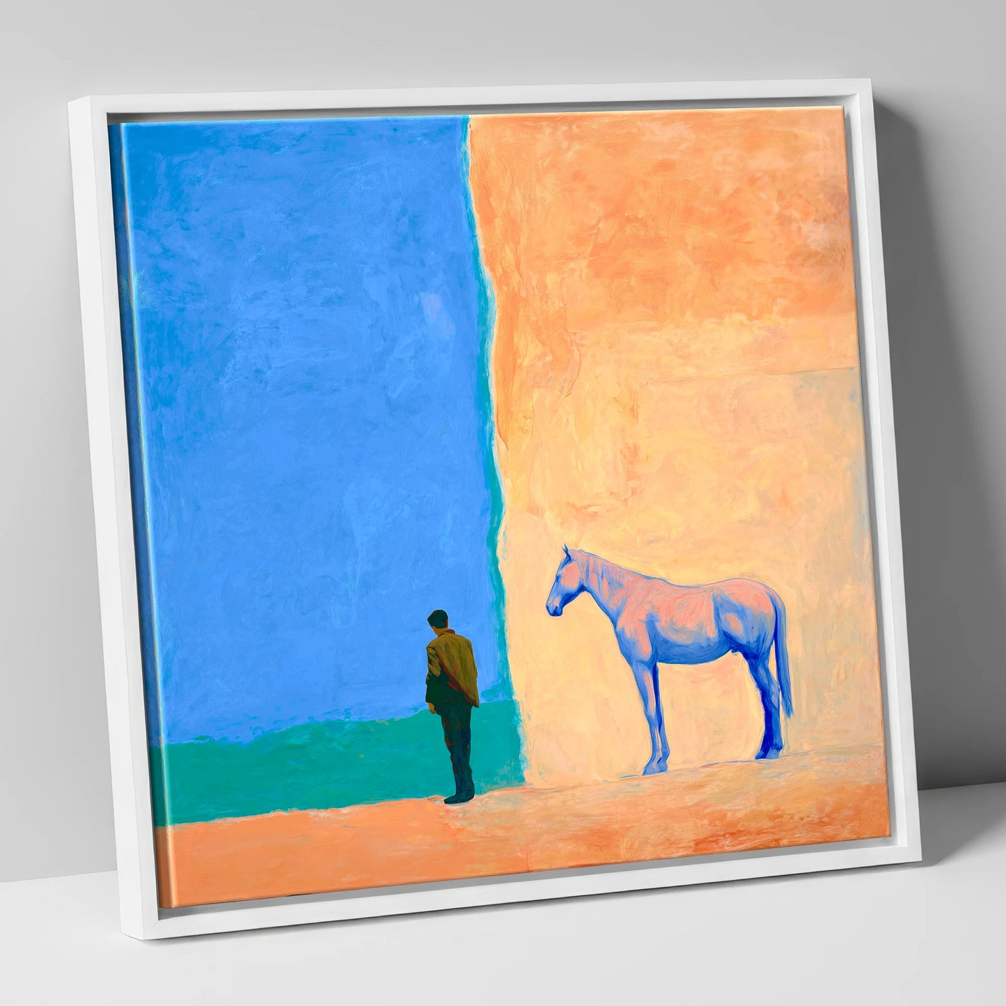 Silent Understanding horse & rider canvas wall art in white frame