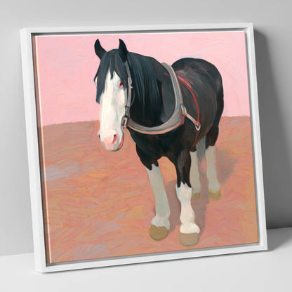 The Gentle Heavy horse breed canvas wall art in white frame