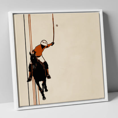 The Perfect Strike polo horse canvas wall art in white frame