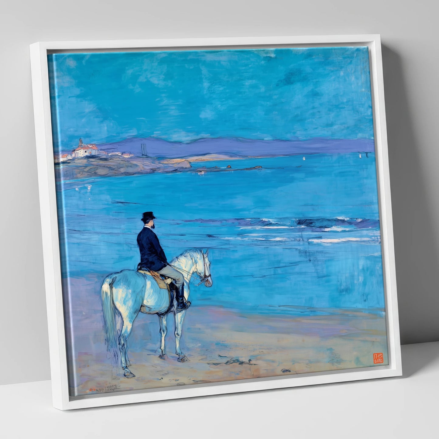 Gentleman's Coastal Ride horse landscape canvas wall art in white frame