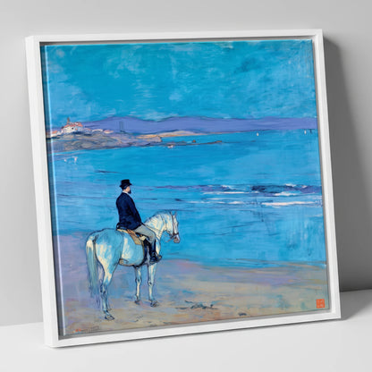 Gentleman's Coastal Ride horse landscape canvas wall art in white frame