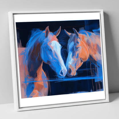 Quiet Communion horse portrait canvas wall art in white frame