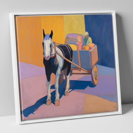 Bold Sunlit Cart Horse working horse canvas wall art in white frame