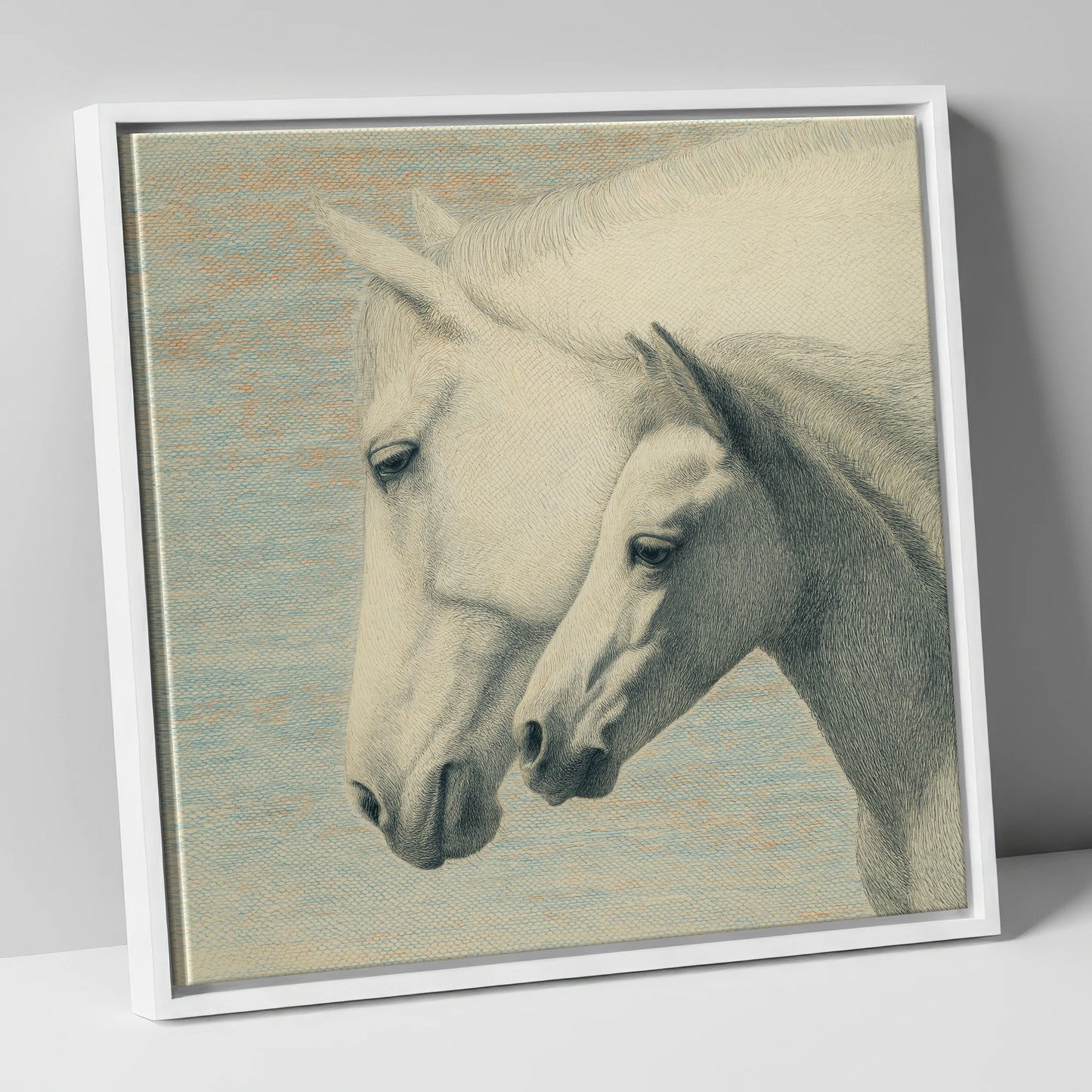 Timeless Companions mare & foal canvas wall art in white frame