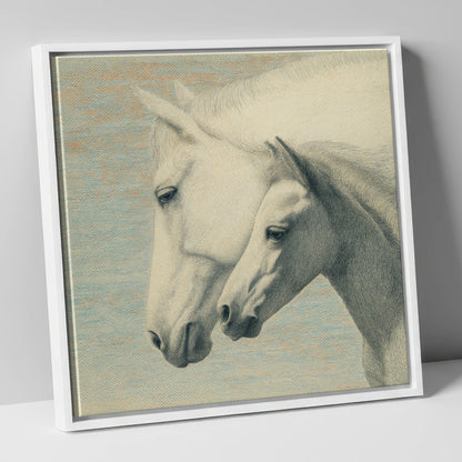 Timeless Companions mare & foal canvas wall art in white frame