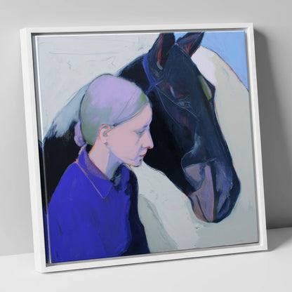 Silent Understanding horse & rider canvas wall art in white frame