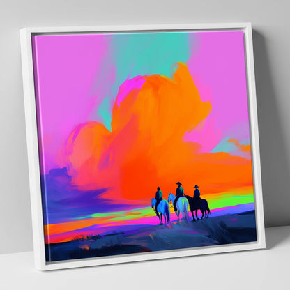 Electric Frontier Skies horse landscape canvas wall art in white frame
