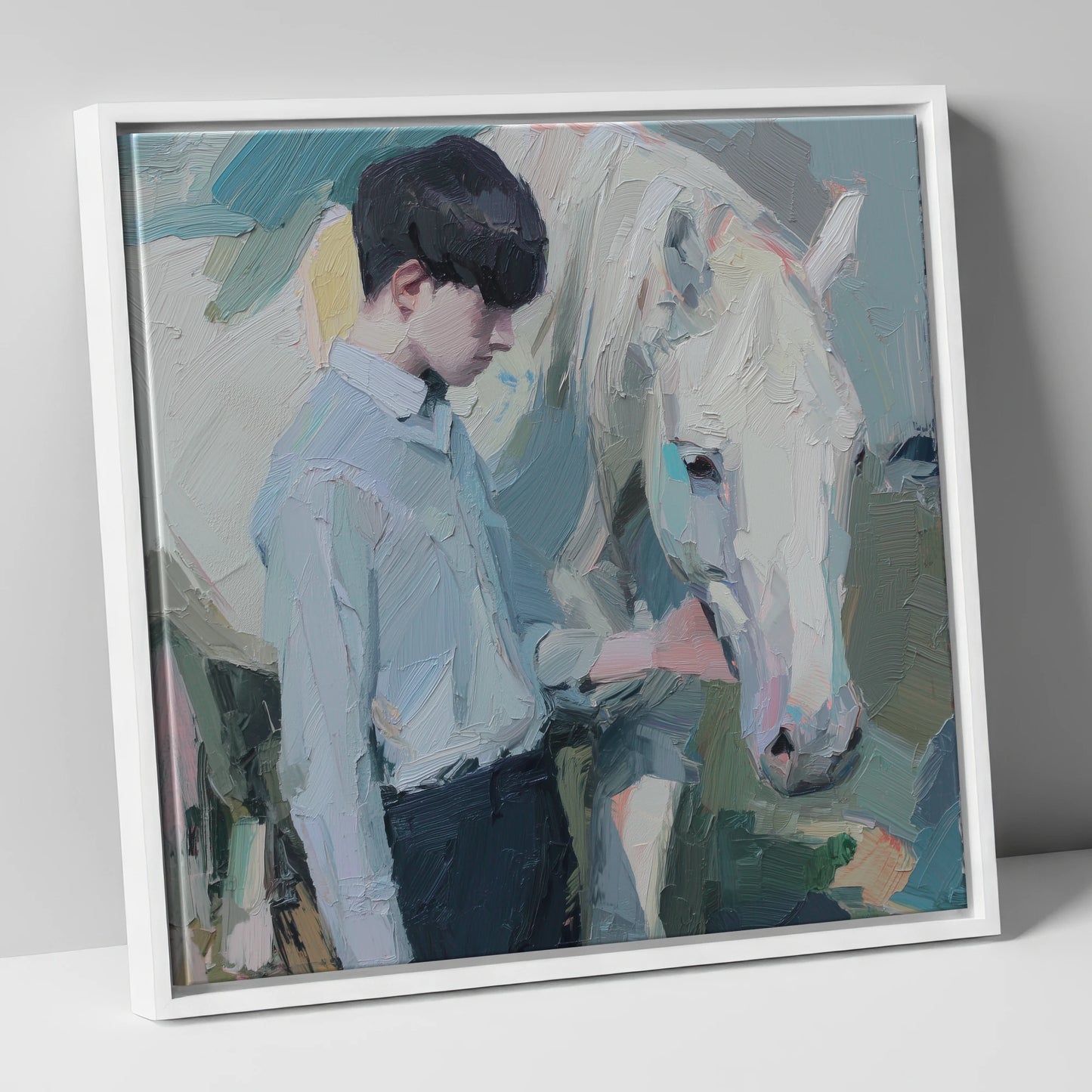 The Quiet Bond horse & rider canvas wall art in white frame