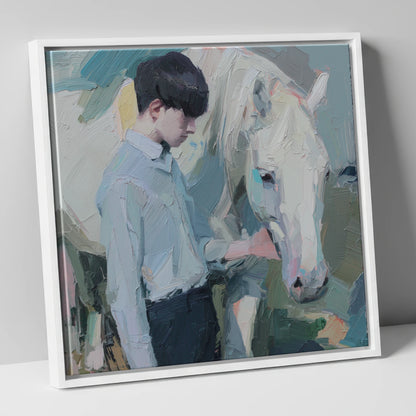 The Quiet Bond horse & rider canvas wall art in white frame
