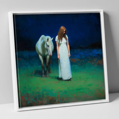 The Quiet Hour horse & rider canvas wall art in white frame