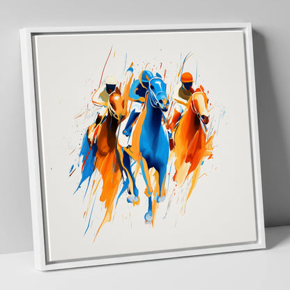 The Front Runners racing horse canvas wall art in white frame