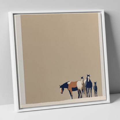 Quiet Desert Herd wild horses canvas wall art in white frame
