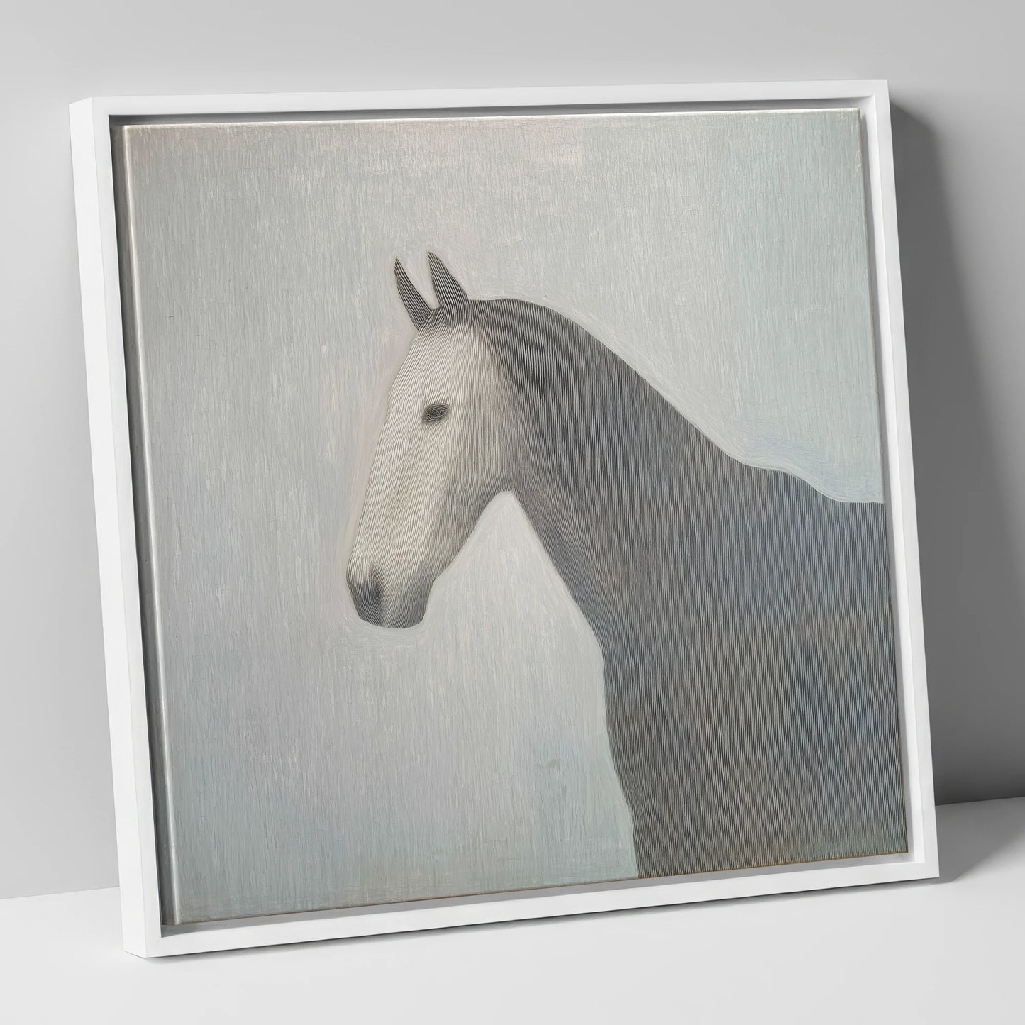 Linear Elegance horse portrait canvas wall art in white frame