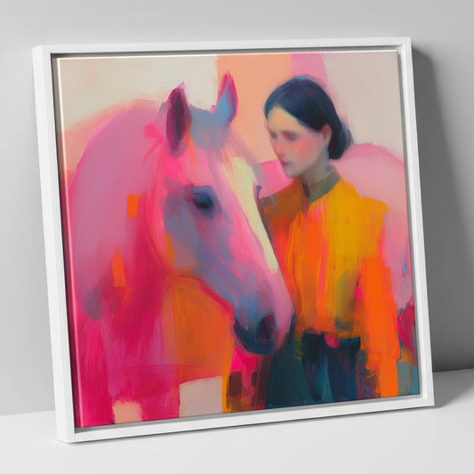 A Vivid Bond horse & rider canvas wall art in white frame