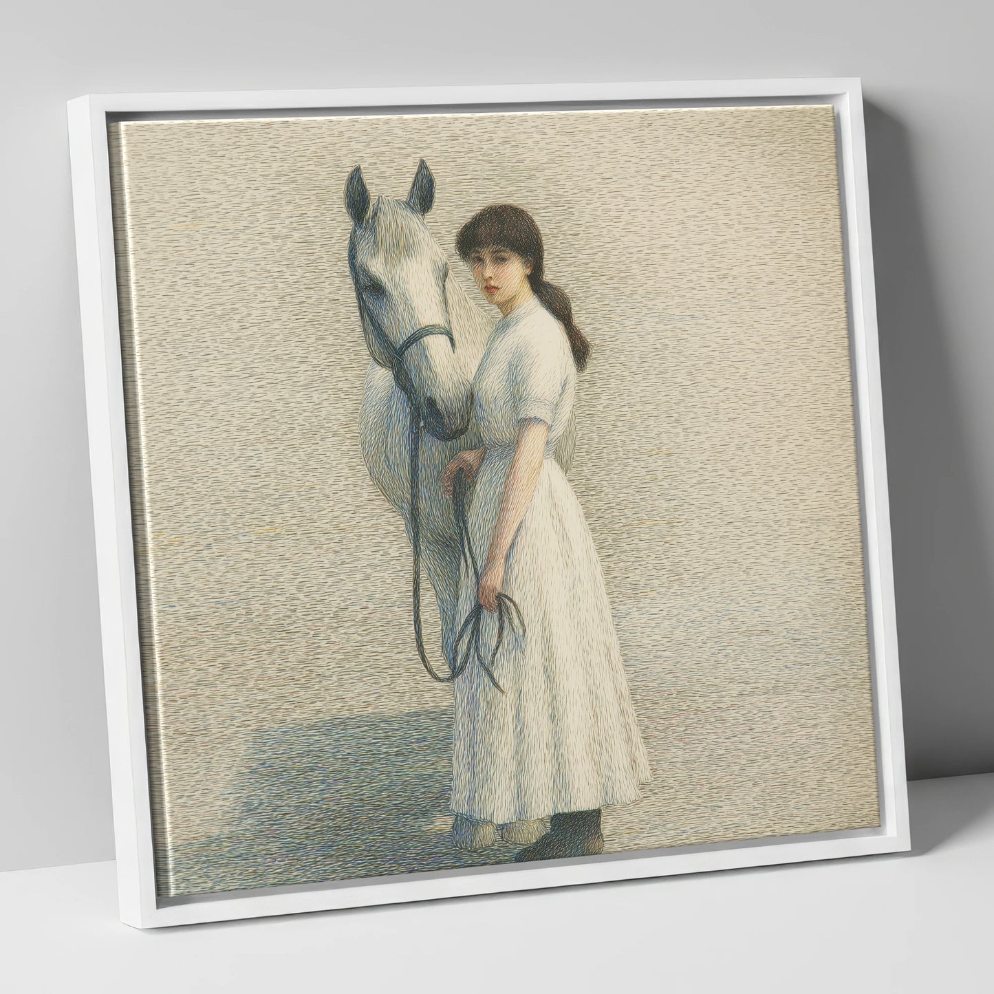 The Quiet Companion horse & rider canvas wall art in white frame
