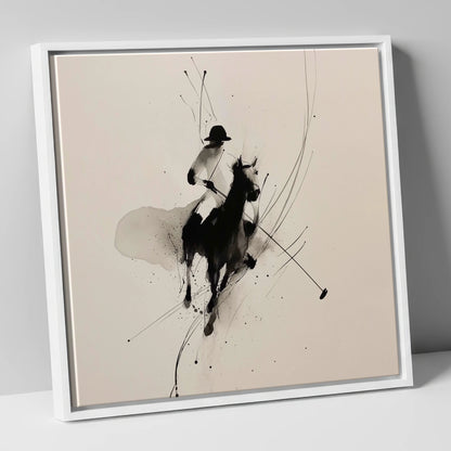 Poised for the Strike polo horse canvas wall art in white frame