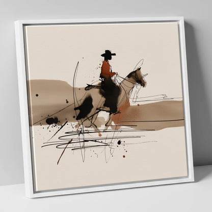 Western Trail Silhouette western horse canvas wall art in white frame
