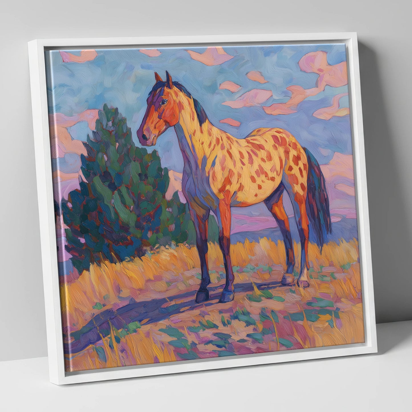 Painted Prairie Appaloosa horse breed canvas wall art in white frame