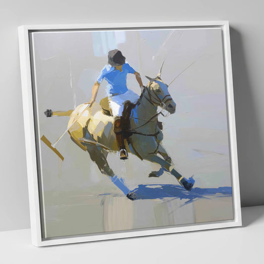 High Goal Pursuit polo horse canvas wall art in white frame