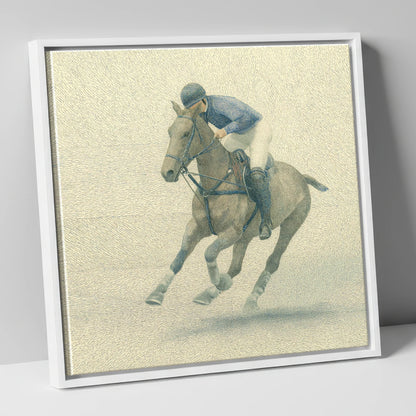 Chukka in Slate Blue polo horse canvas wall art in white frame