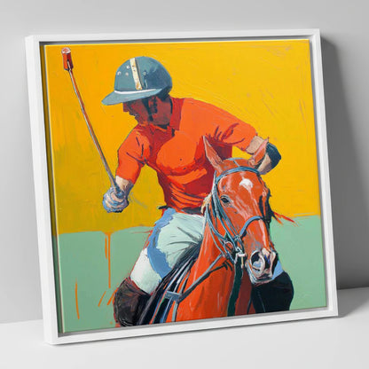 Vivid Mid-Chukka Strike polo horse canvas wall art in white frame