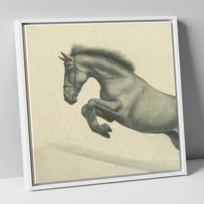 Etched in Flight show jumping horse canvas wall art in white frame