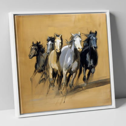 Thunder Through The Dust wild horses canvas wall art in white frame