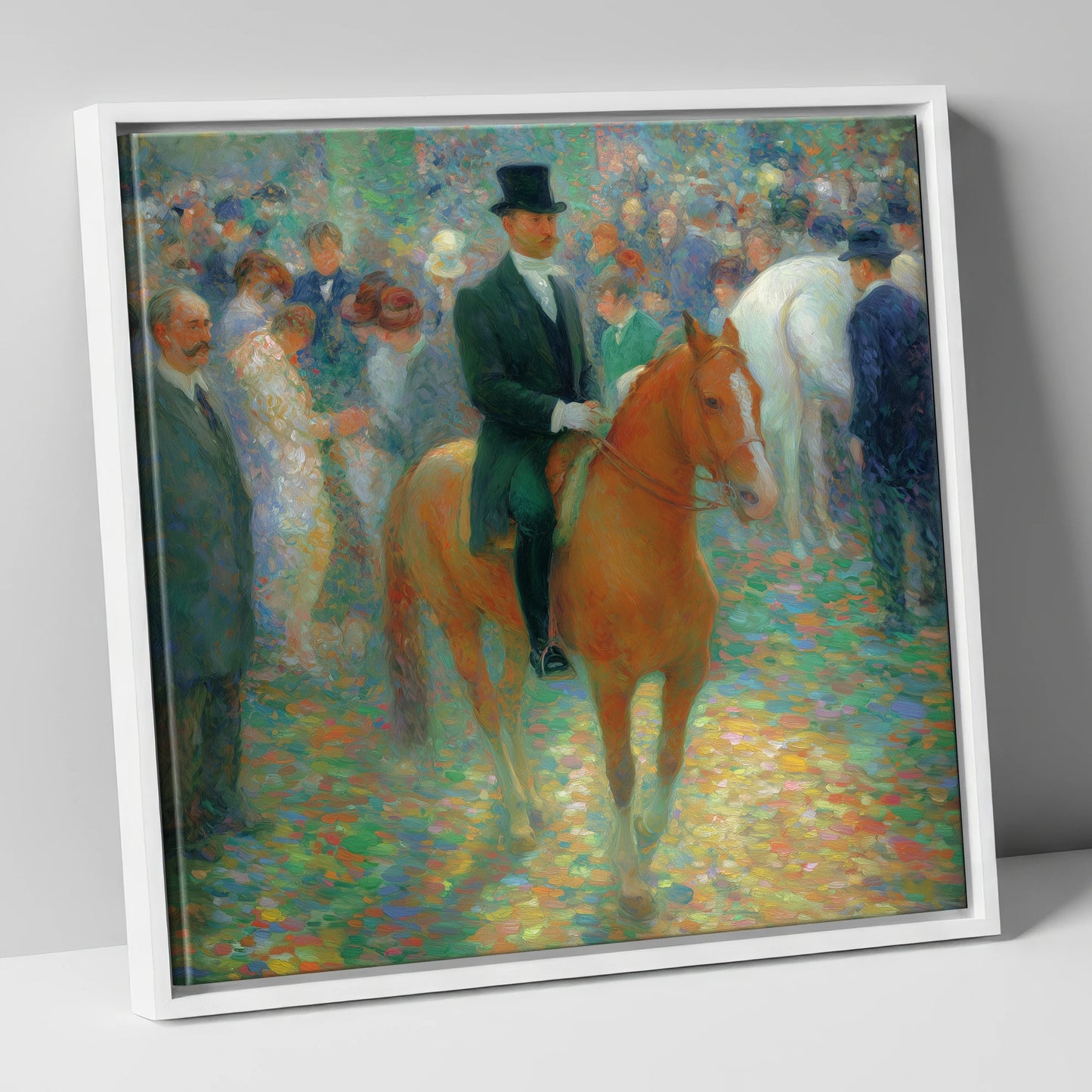 Elegance in the Crowd dressage horse canvas wall art in white frame