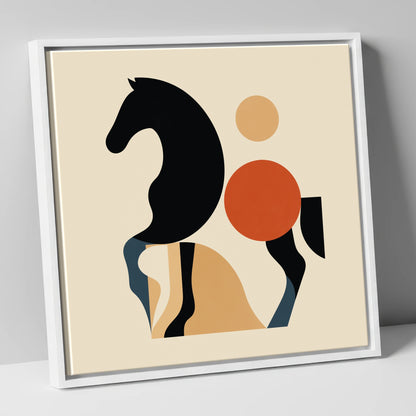 Mid-Century Equine Form horse portrait canvas wall art in white frame