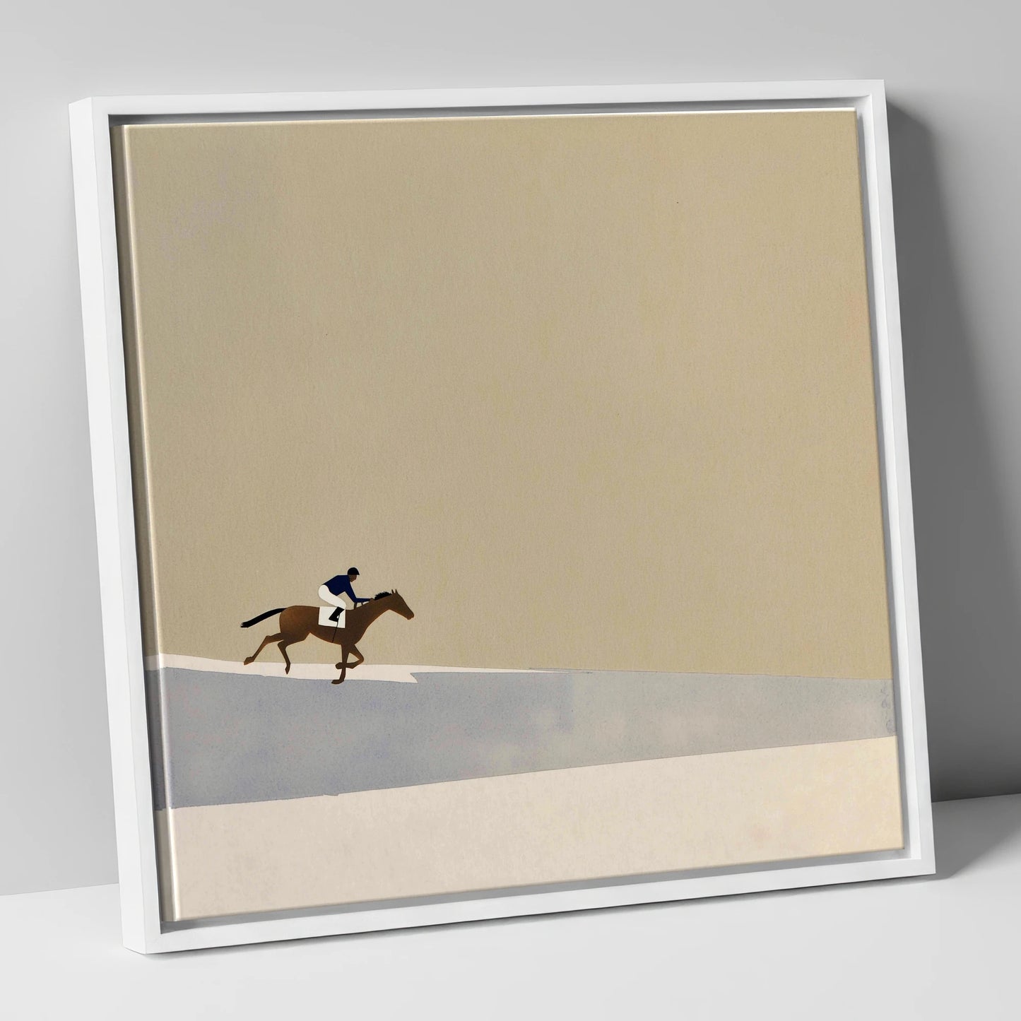 Morning On The Gallops racing horse canvas wall art in white frame