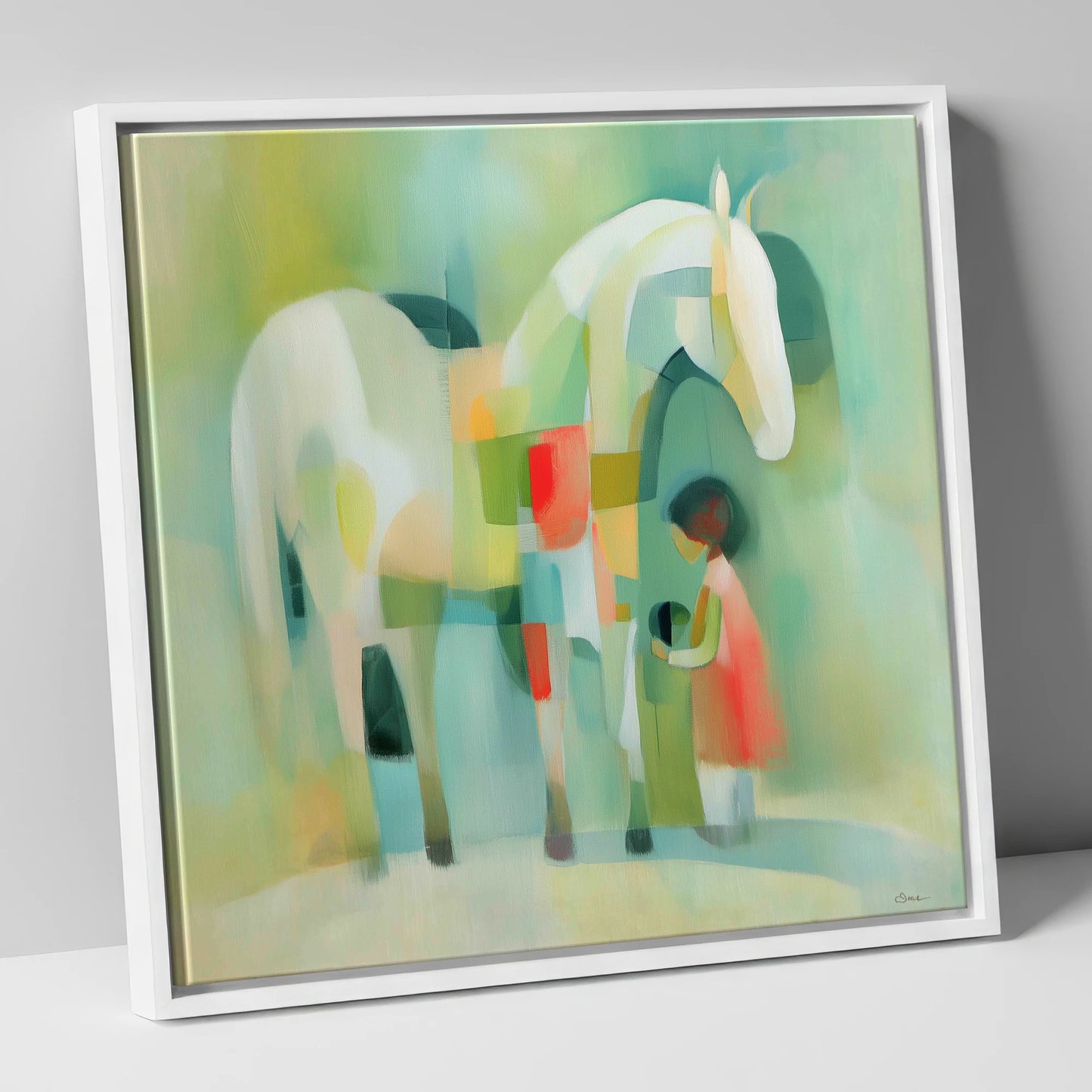 The Quiet Connection horse & rider canvas wall art in white frame