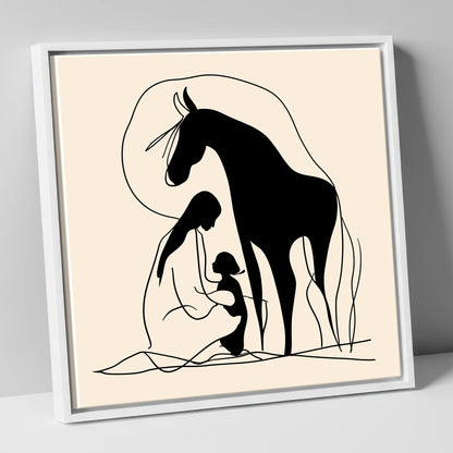 The Gentle Guardian horse & rider canvas wall art in white frame