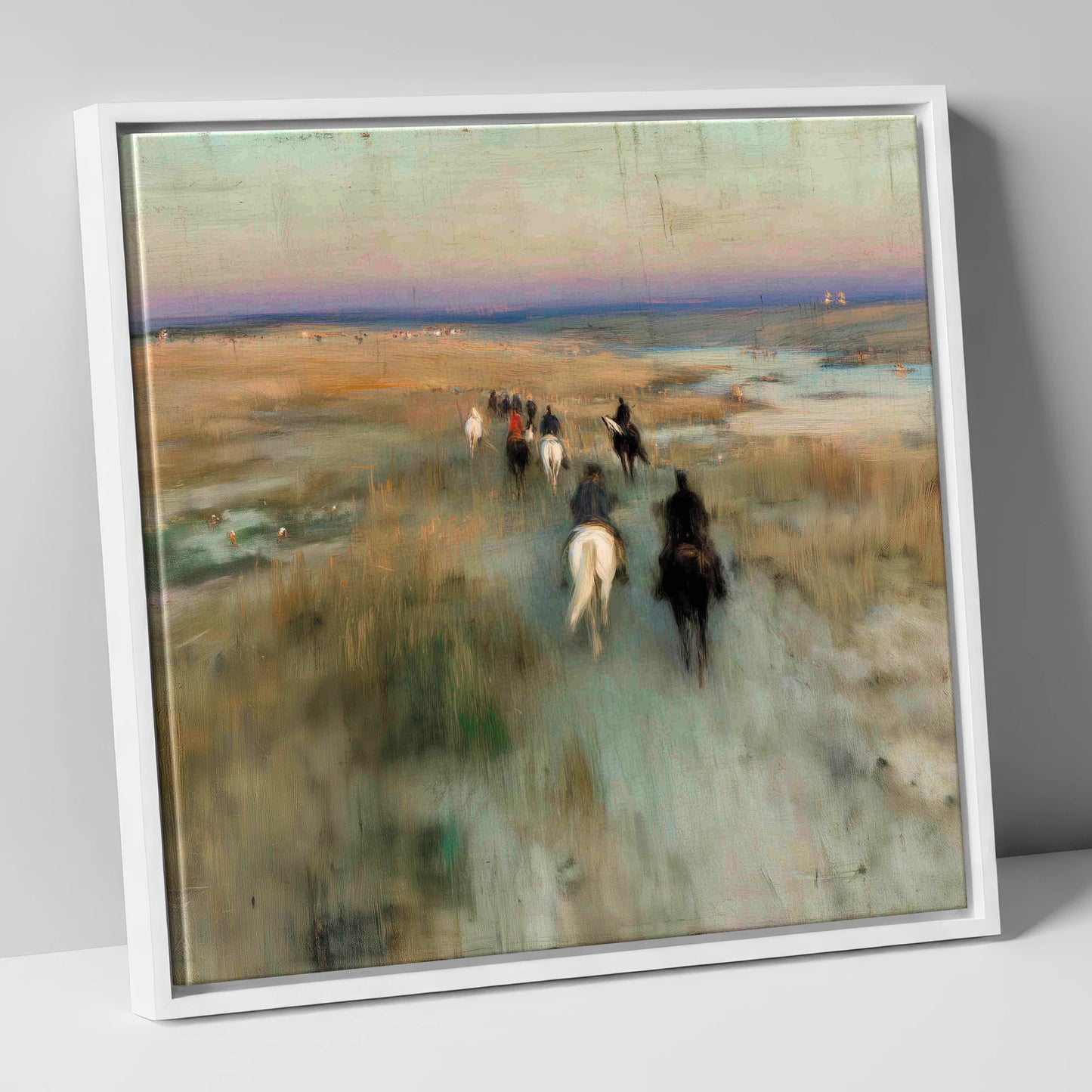 The Dawn String horse landscape canvas wall art in white frame