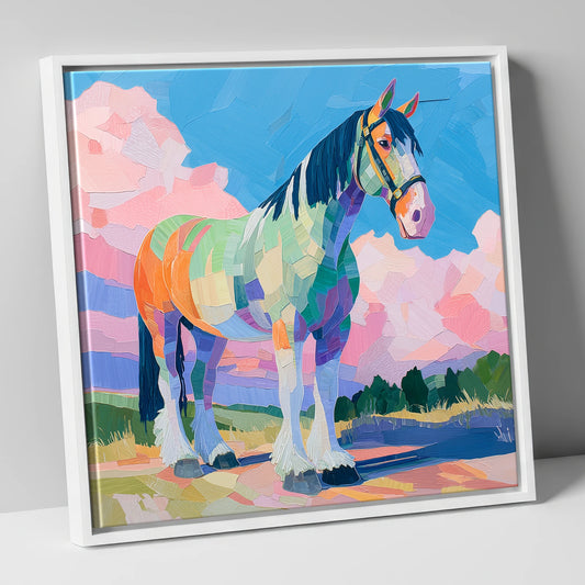 Prismatic Heavy Horse horse breed canvas wall art in white frame