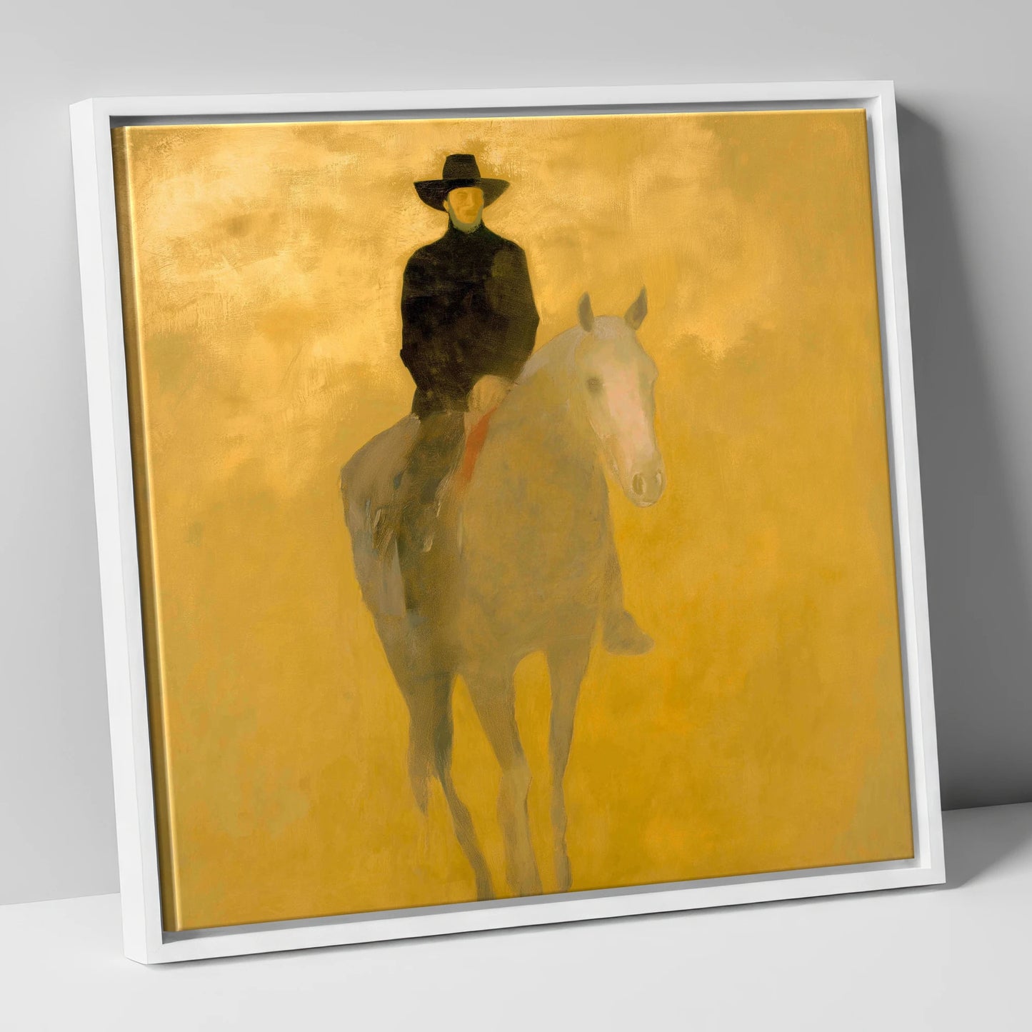The Golden Trail western horse canvas wall art in white frame