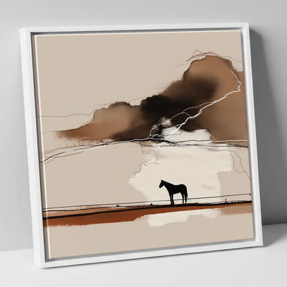 Distant Thunder horse landscape canvas wall art in white frame