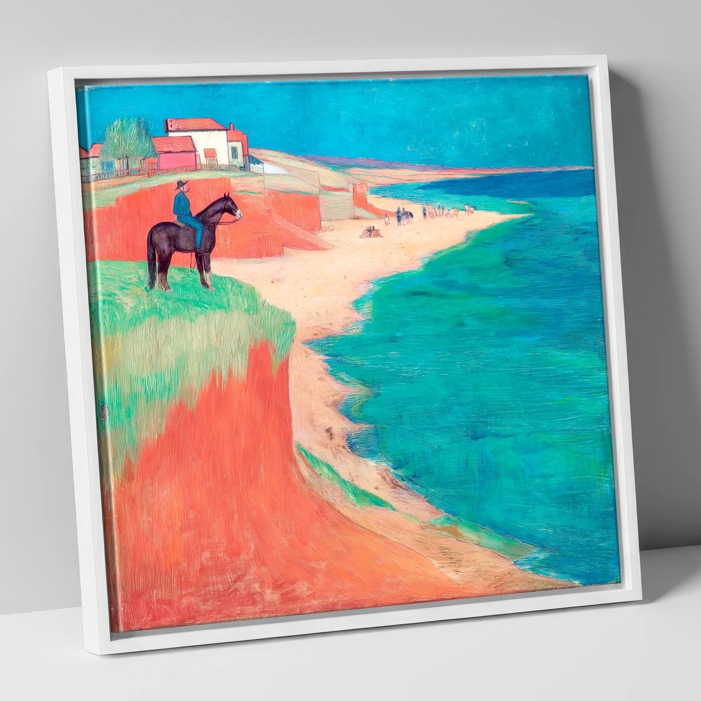 The Coastal Vantage horse landscape canvas wall art in white frame