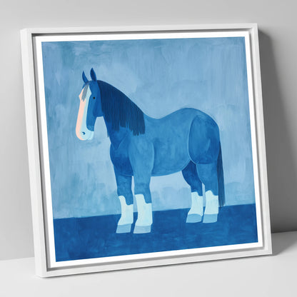 The Blue Heavy Horse horse breed canvas wall art in white frame