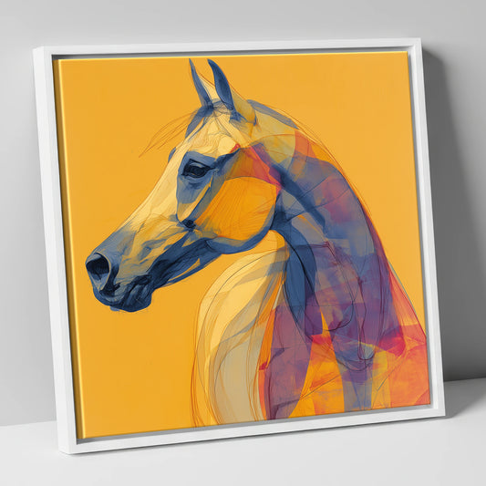 Cobalt and Gold Arabian horse breed canvas wall art in white frame