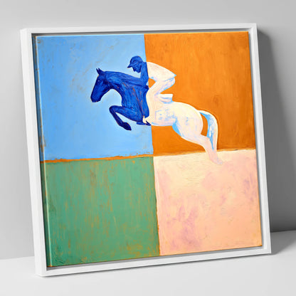 The Abstract Leap show jumping horse canvas wall art in white frame