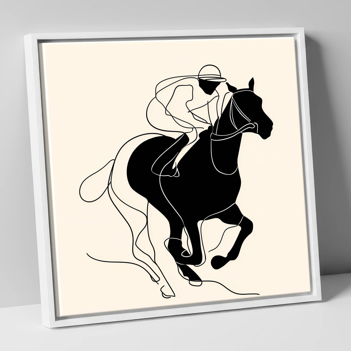 The Final Furlong racing horse canvas wall art in white frame