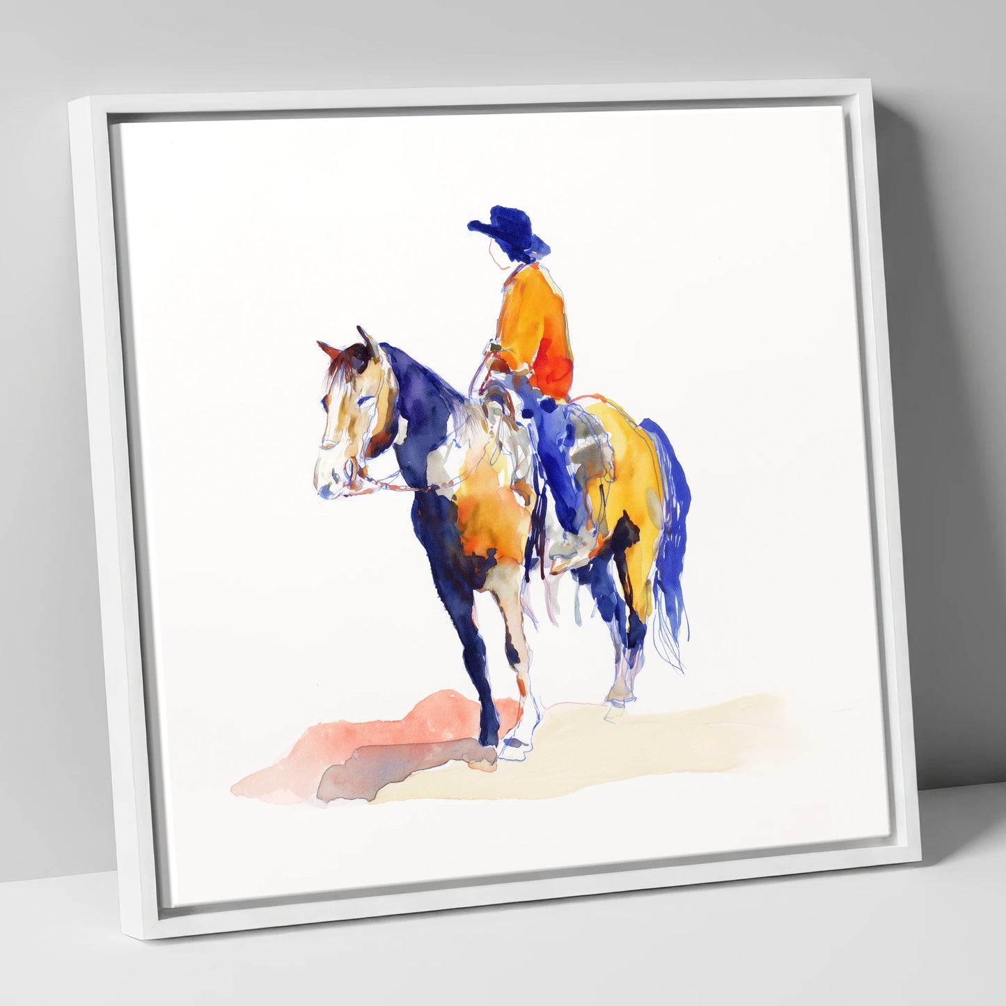 Vivid Western Rider western horse canvas wall art in white frame