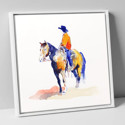 Vivid Western Rider western horse canvas wall art in white frame