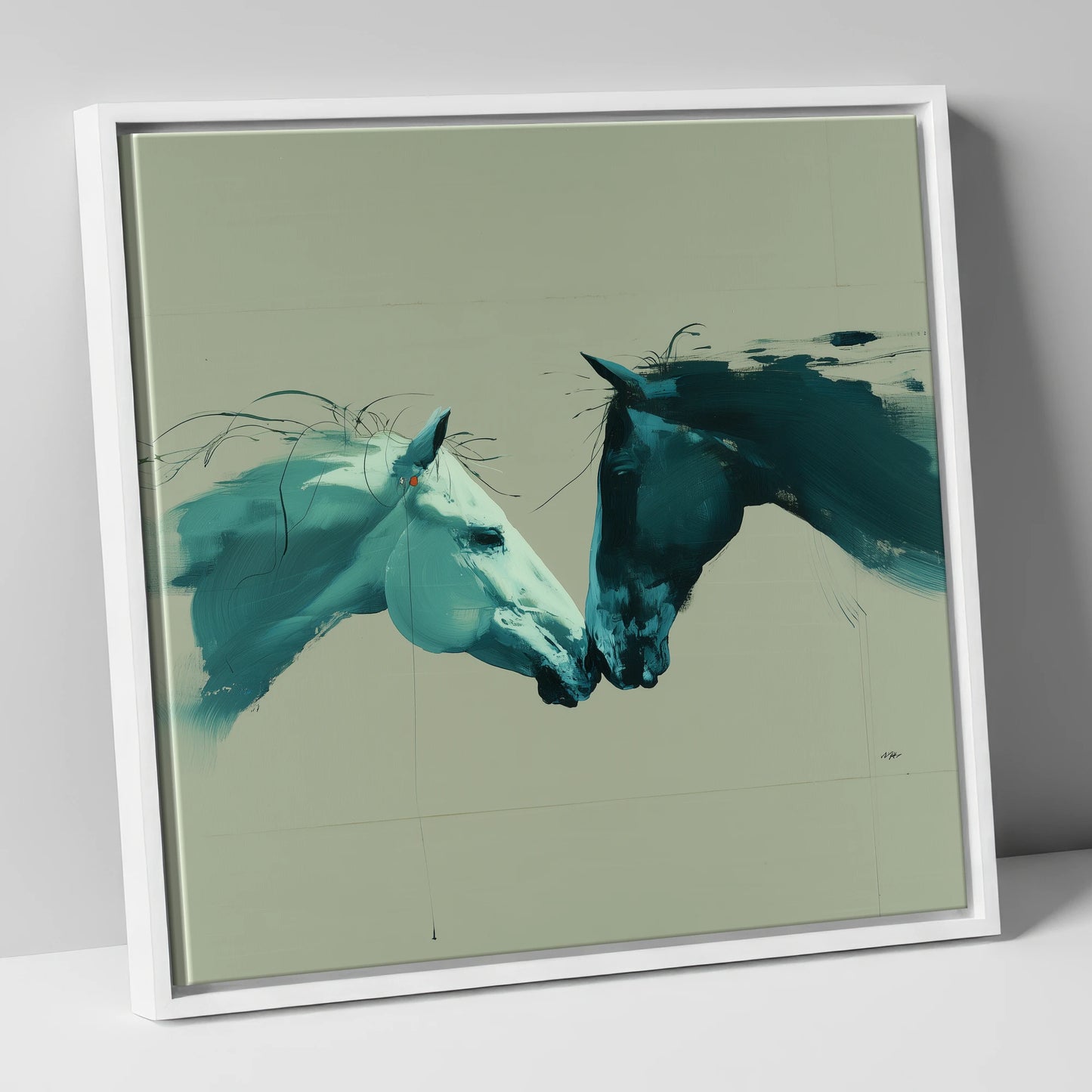 Kindred Spirits horse portrait canvas wall art in white frame