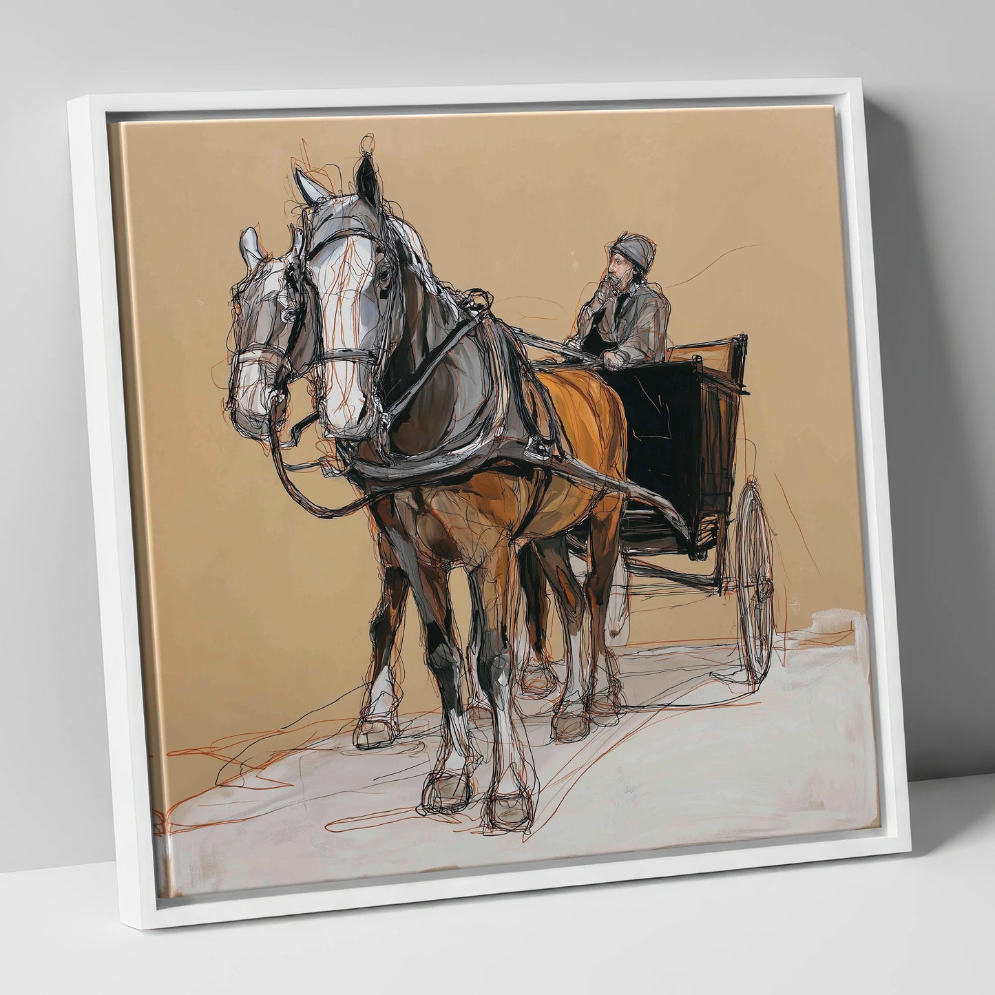 The Coachman's Team working horse canvas wall art in white frame
